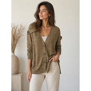 See By Chloé Wool Alpaca Cardigan Size 4 Tan Brown Button Front Relaxed Designer